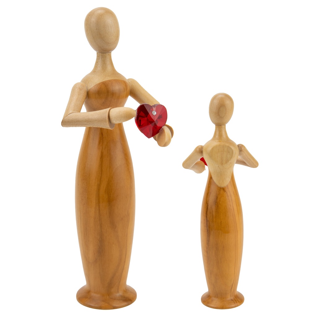 Tugendfigur Liebe mit Kristallherz natur, Edelholz Olive