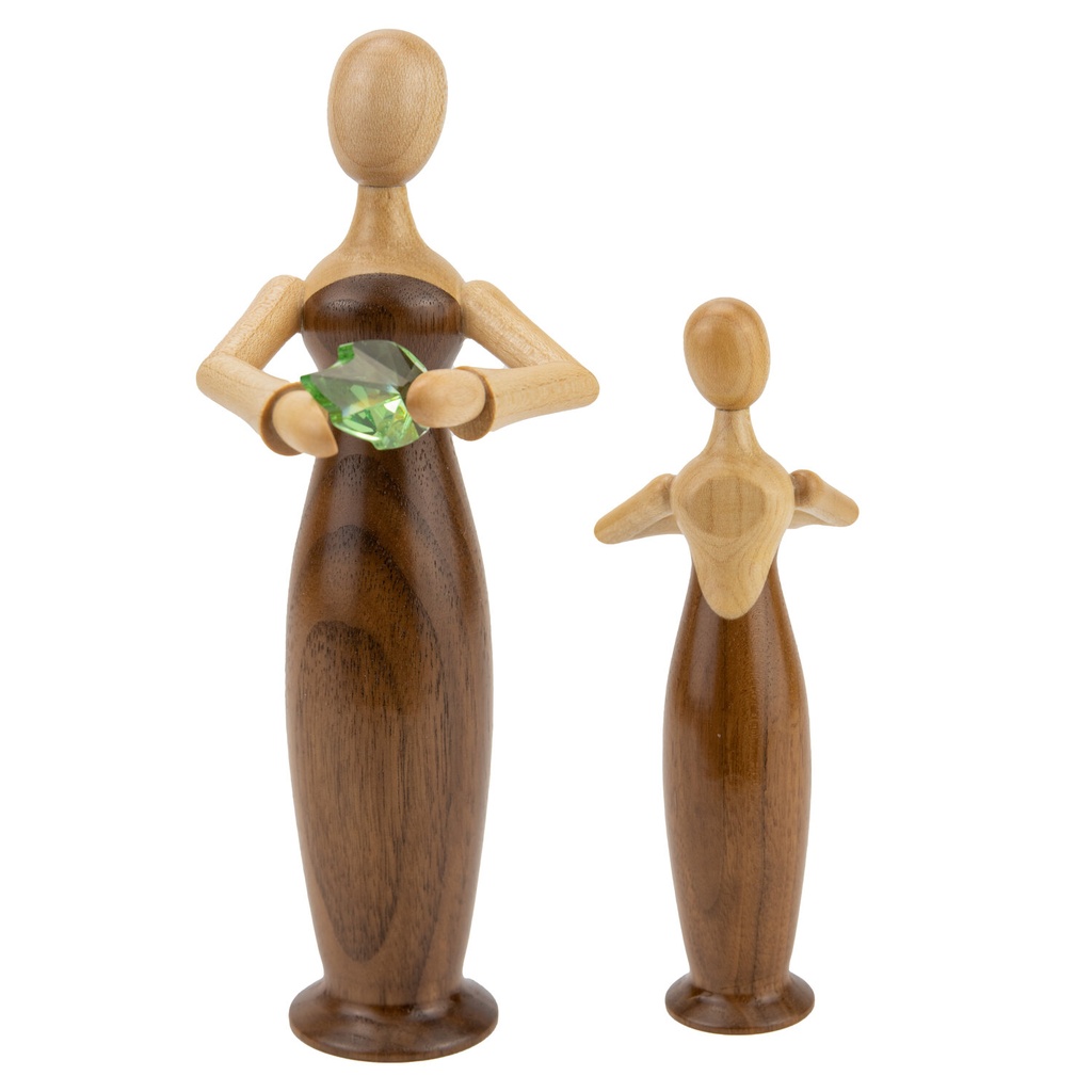 [FU 225/070/03] Tugendfigur Hoffnung mit Kristallblatt natur, Edelholz Nußbaum