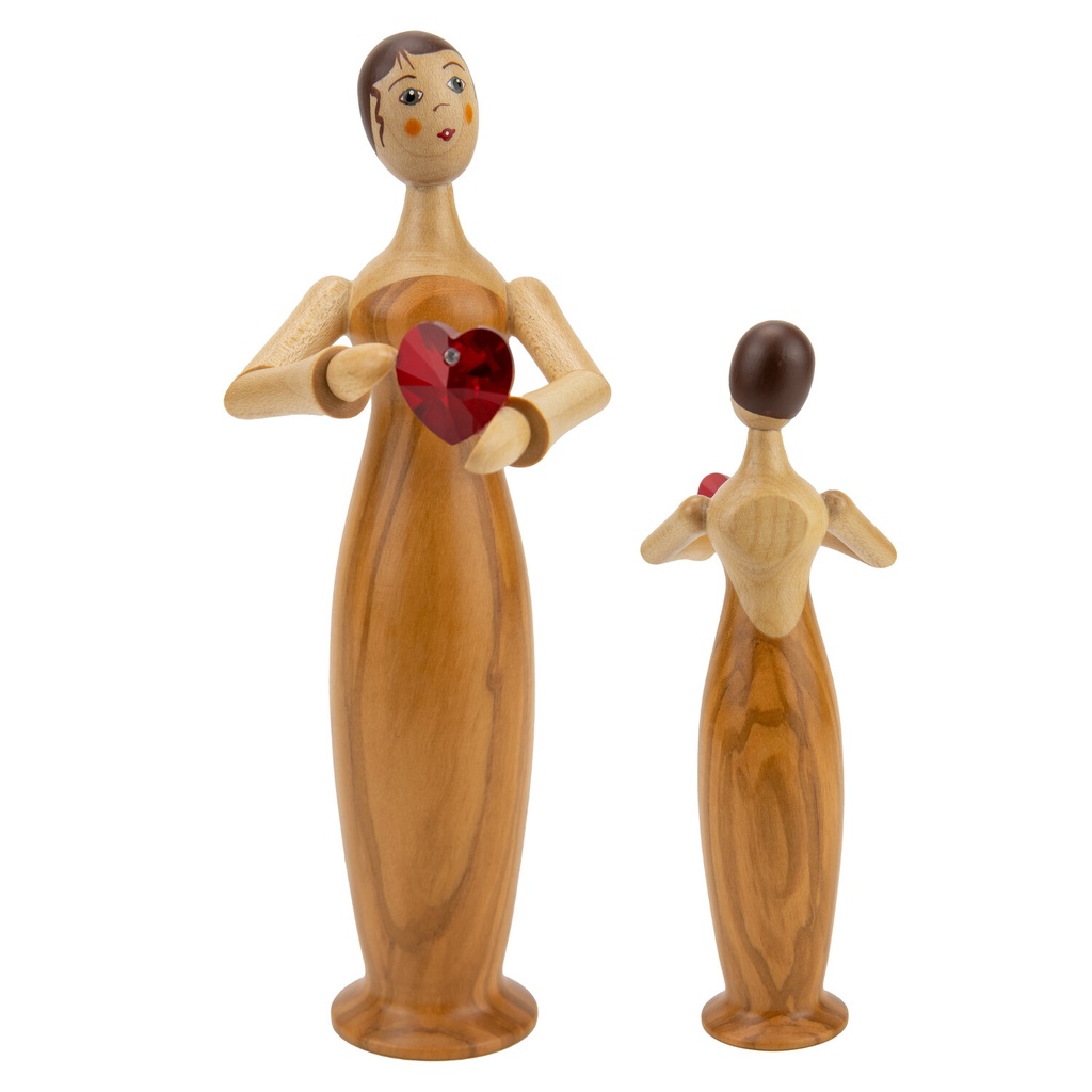 Tugendfigur Liebe mit Kristallherz natur, Edelholz Olive m. Gesicht