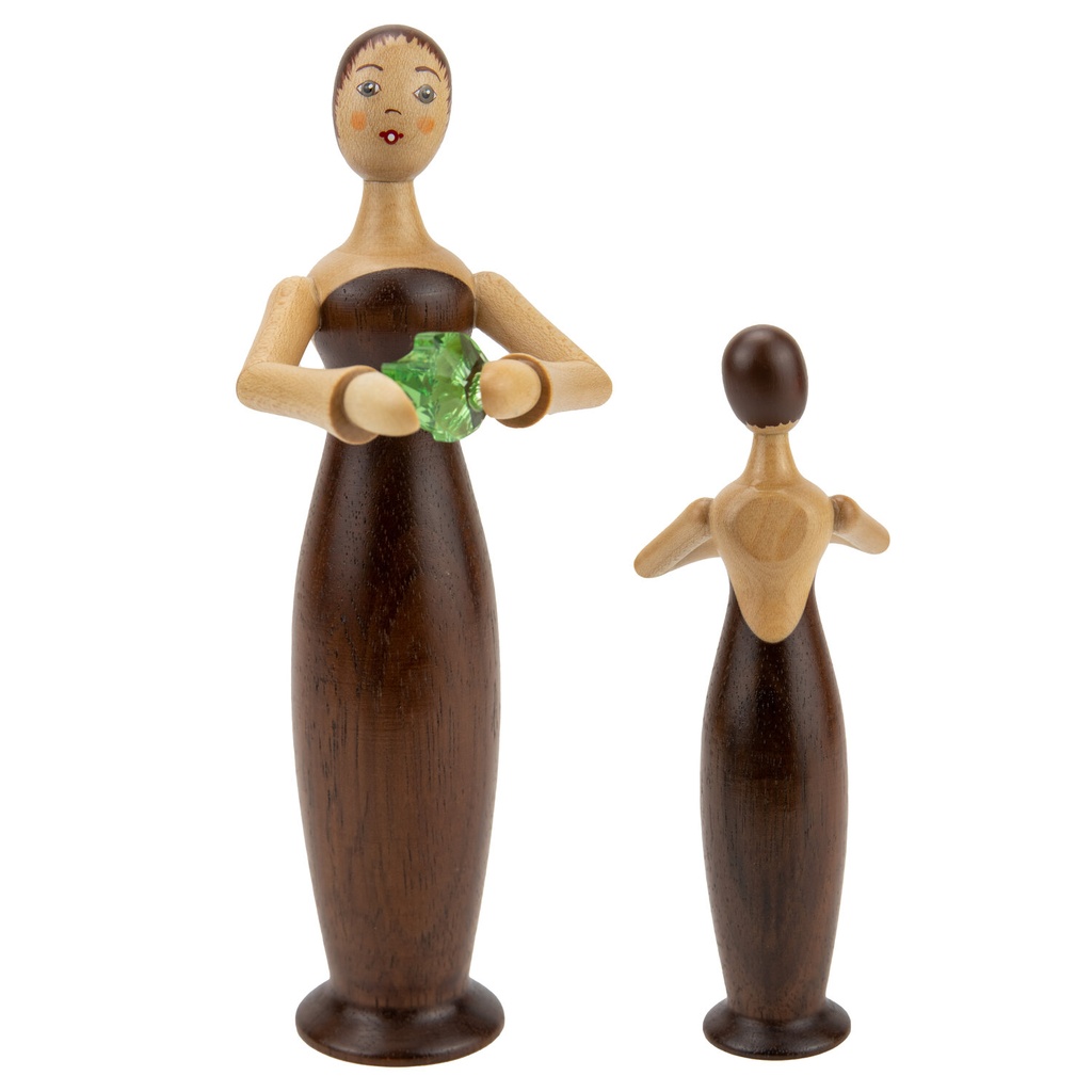 Tugendfigur Hoffnung mit Kristallblatt natur, Edelholz Nußbaum m. Gesicht