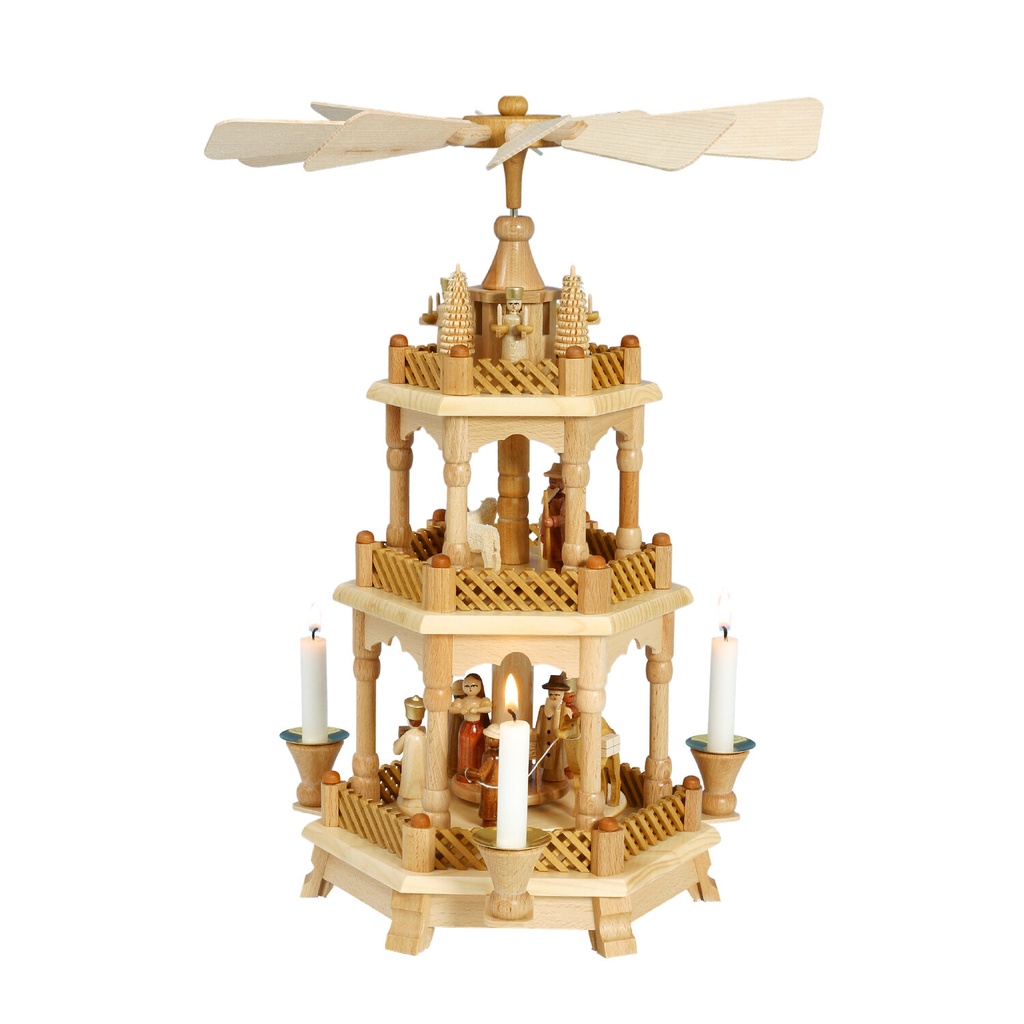 Pyramide Christi Geburt natur mit Engel - 42 cm