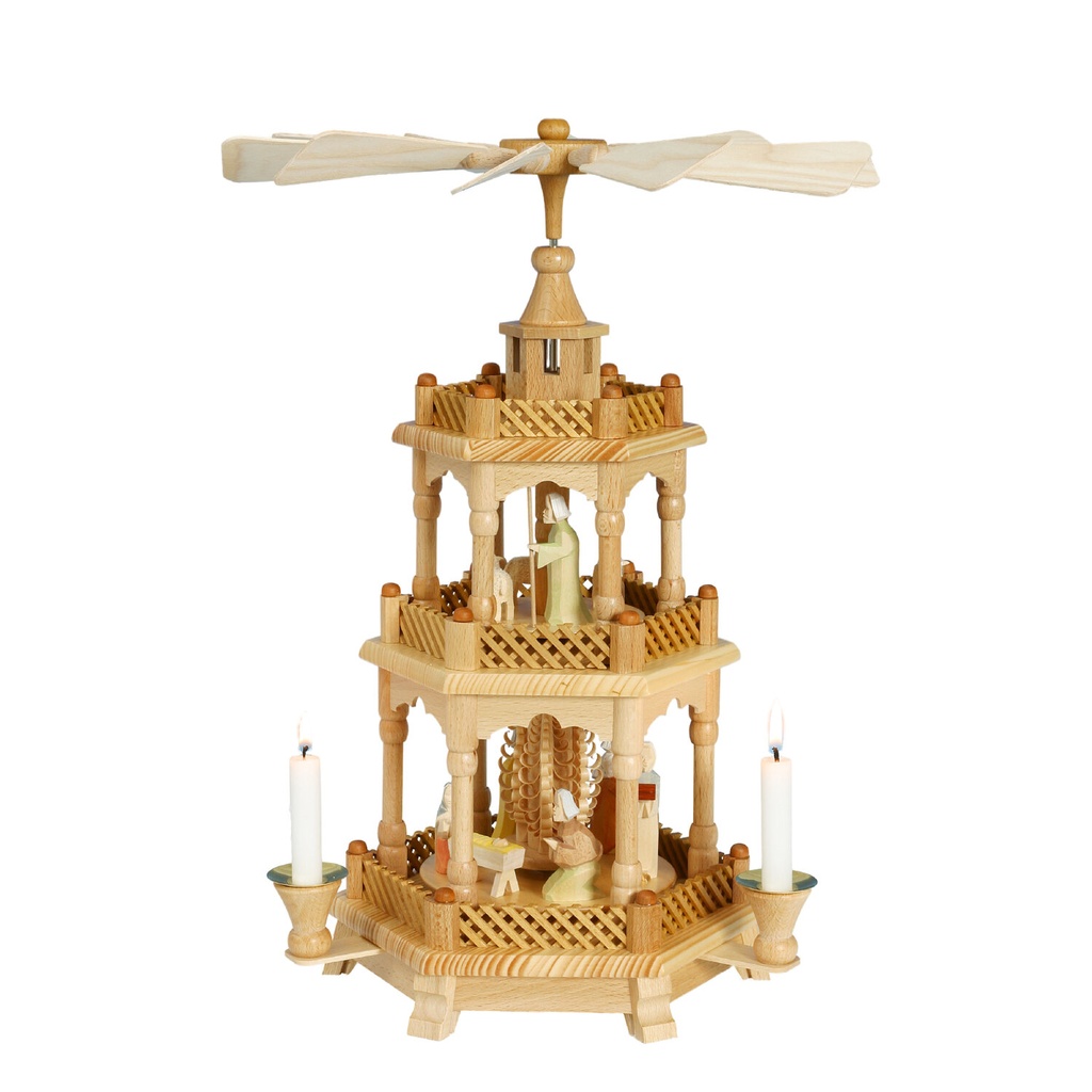 Pyramide Christi Geburt geschnitzte Figuren lasiert - 42 cm