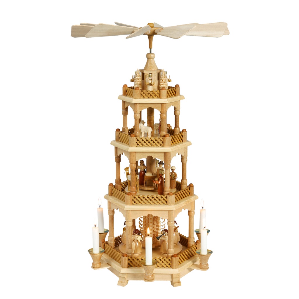 Pyramide Christi Geburt natur mit Engel - 58 cm