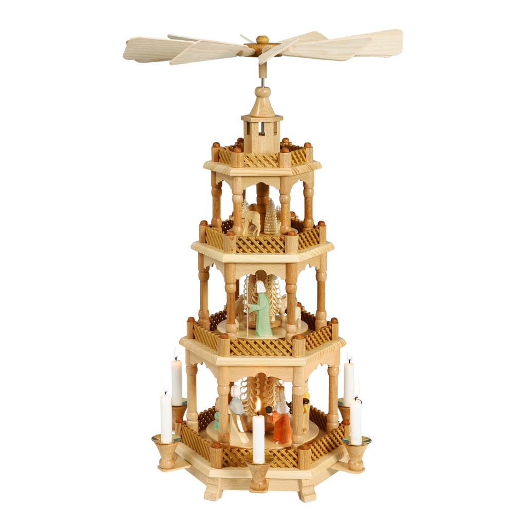 Pyramide Christi Geburt geschnitzte Figuren lasiert - 58 cm