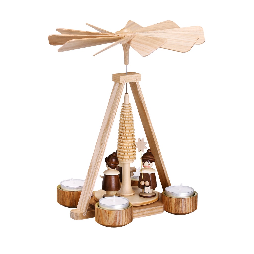 Teelichtpyramide mit Kurrende natur