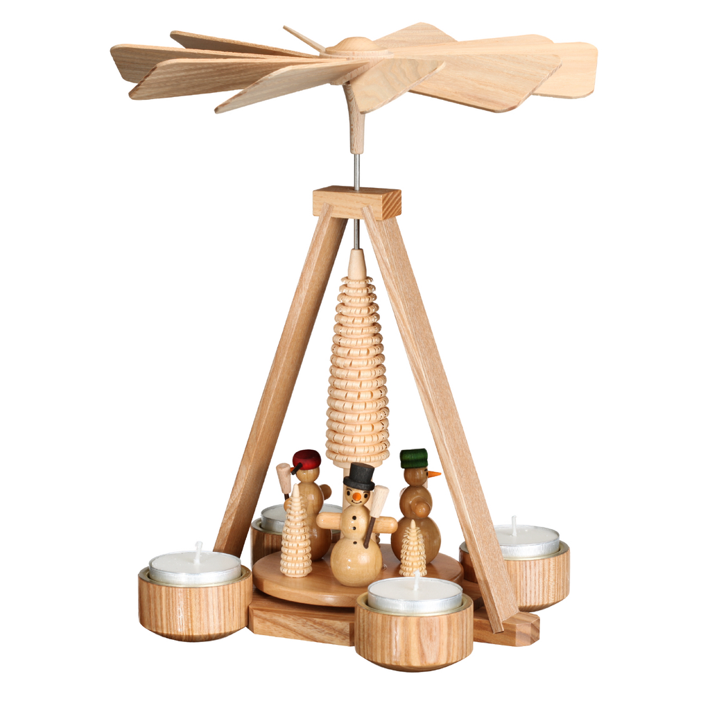Teelichtpyramide mit Schneemänner natur