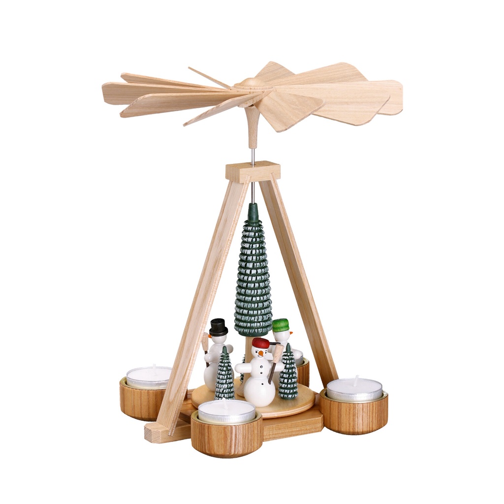 Teelichtpyramide mit Schneemänner bunt