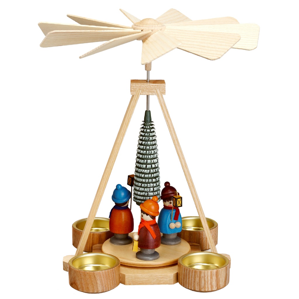 Teelichtpyramide mit Laternenkindern bunt