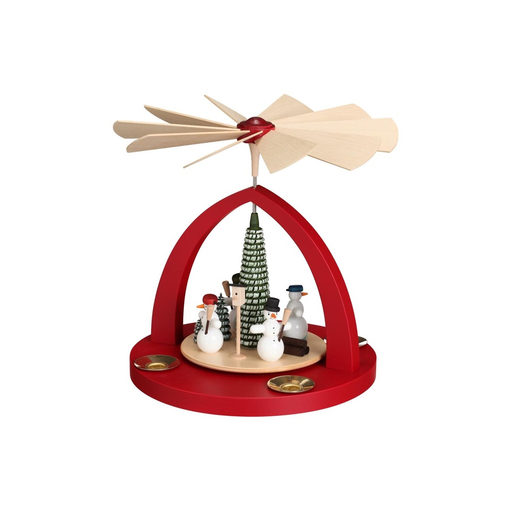 Tischpyramide mit Schneemänner, rubinrot 1 Stock - 23 cm