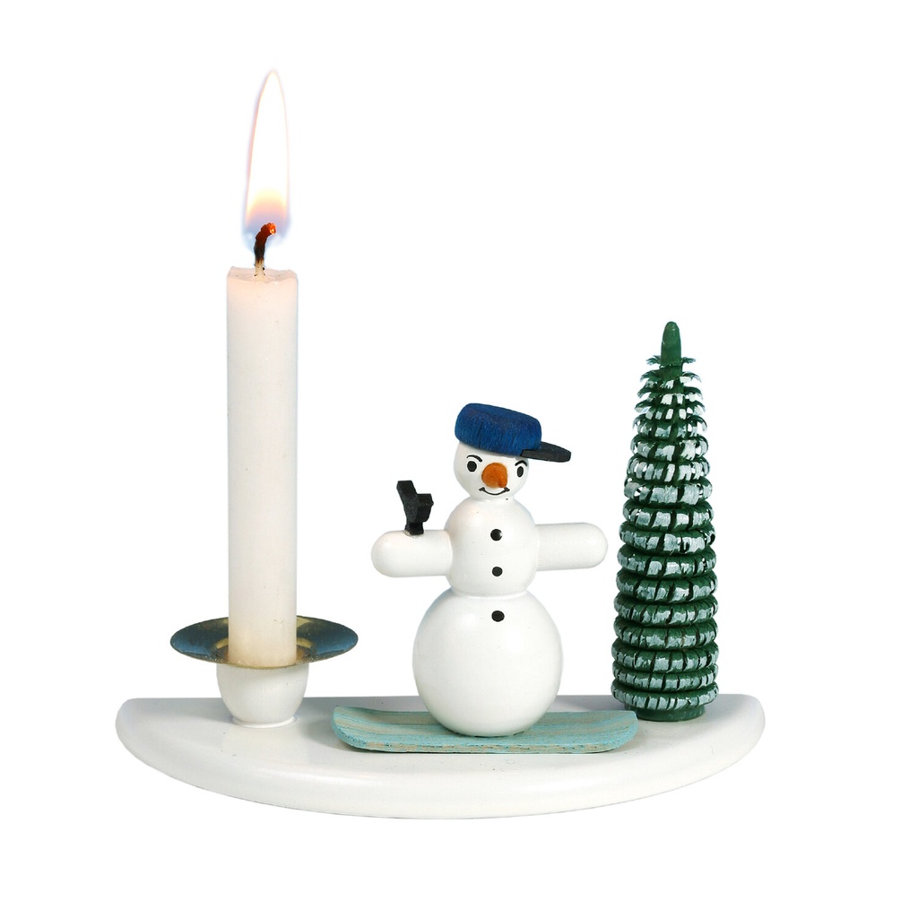 Kerzenhalter Schneemann mit Snowboard