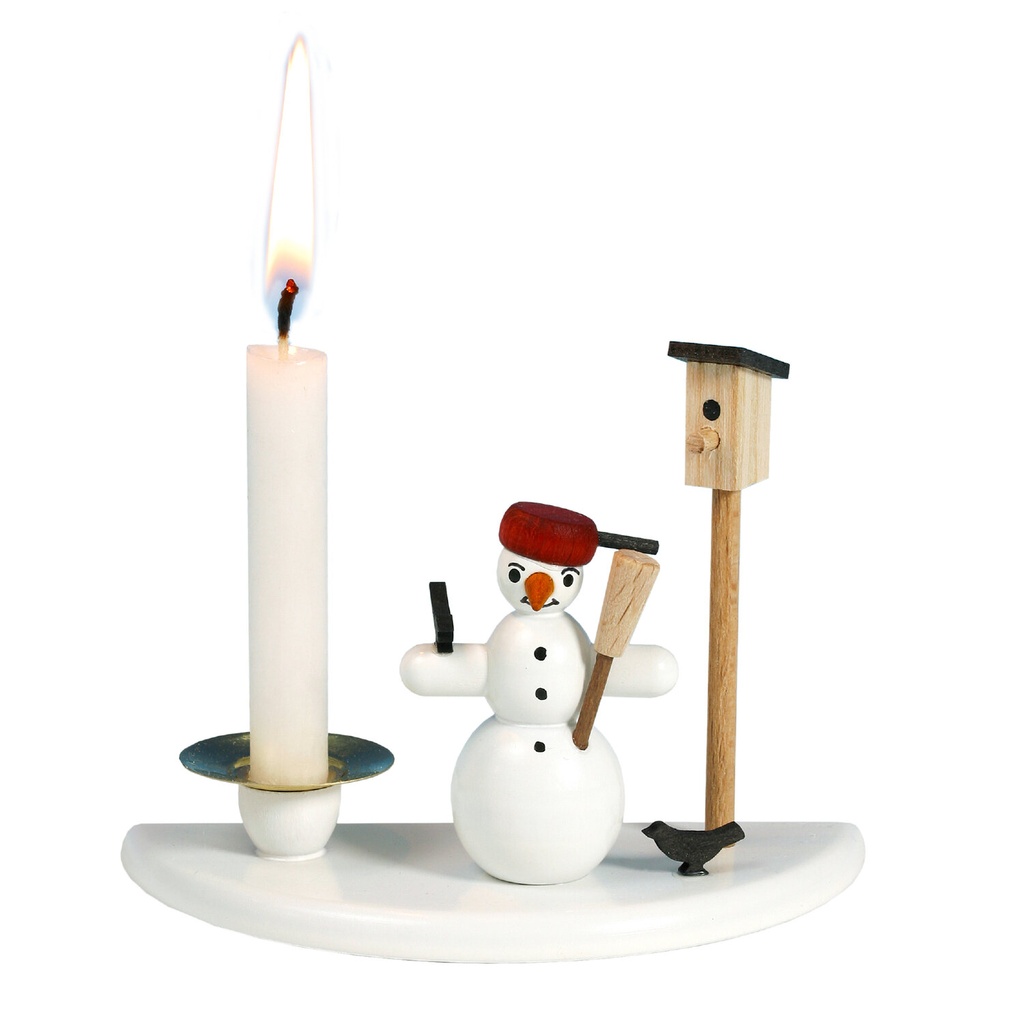 Kerzenhalter Schneemann mit roter Pfanne