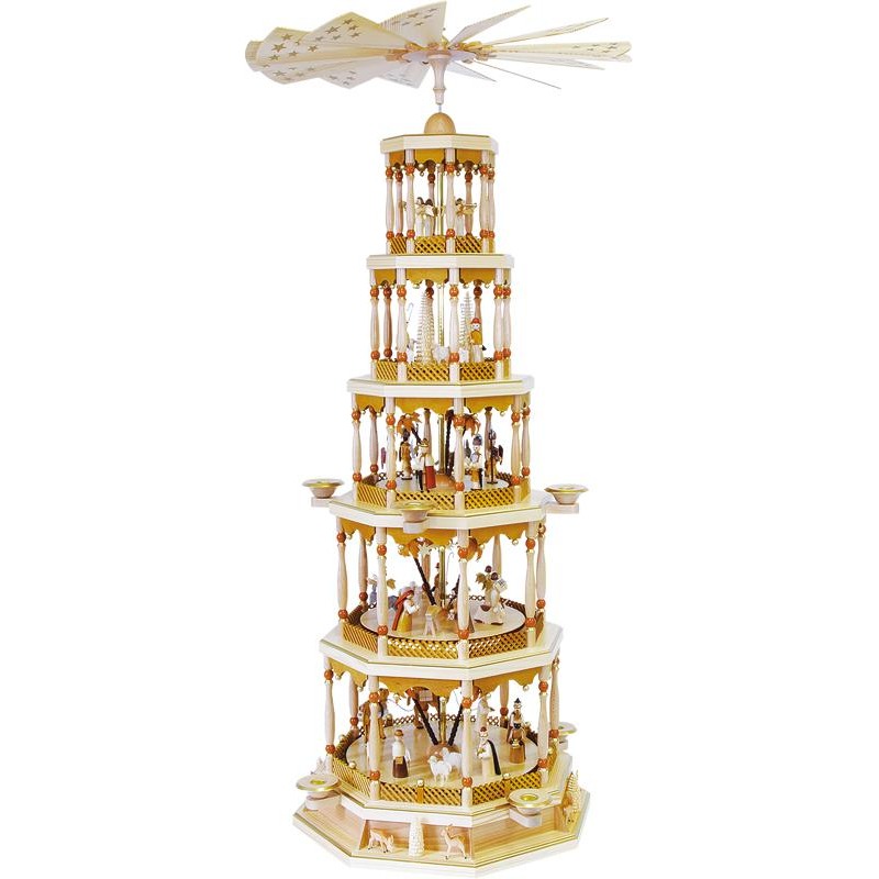 [RG 14745] Pyr. Chr. Geburt 5-st., natur, mit Spielwerk
