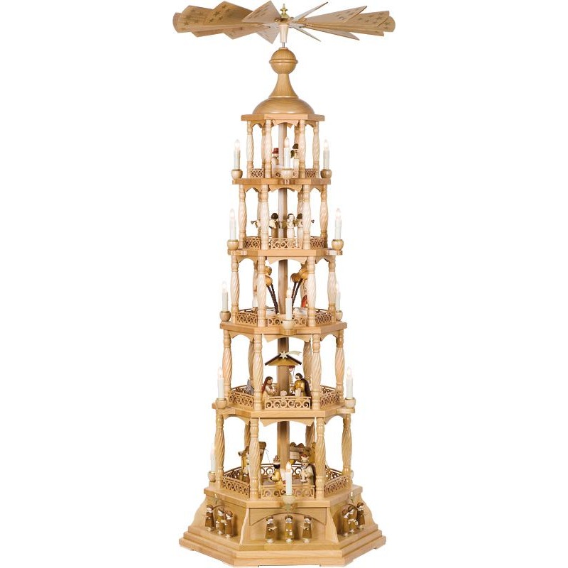 [RG 14760] Pyramide Christi Geburt 5-st., elektrische Beleuchtung und betr.