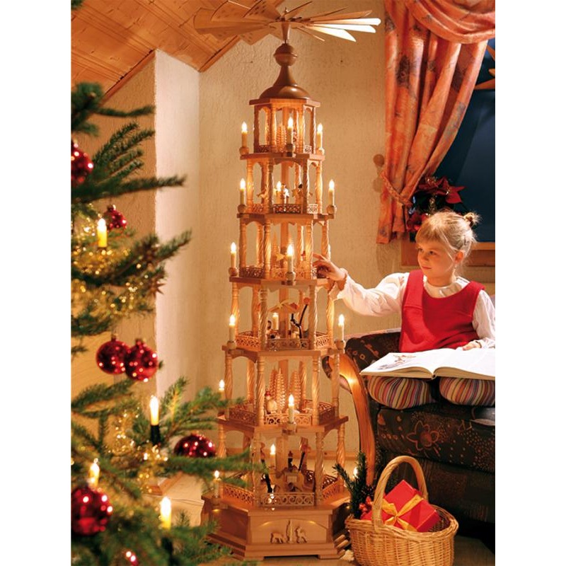 [RG 14766] Pyramide Christi Geburt 6-st., elektrische Beleuchtung und betr.