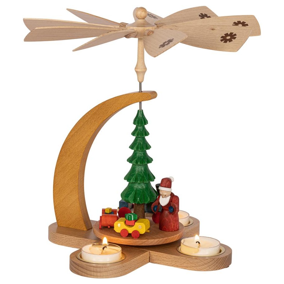 Pyramide Weihnachtsmann mit Zug für Teelicht