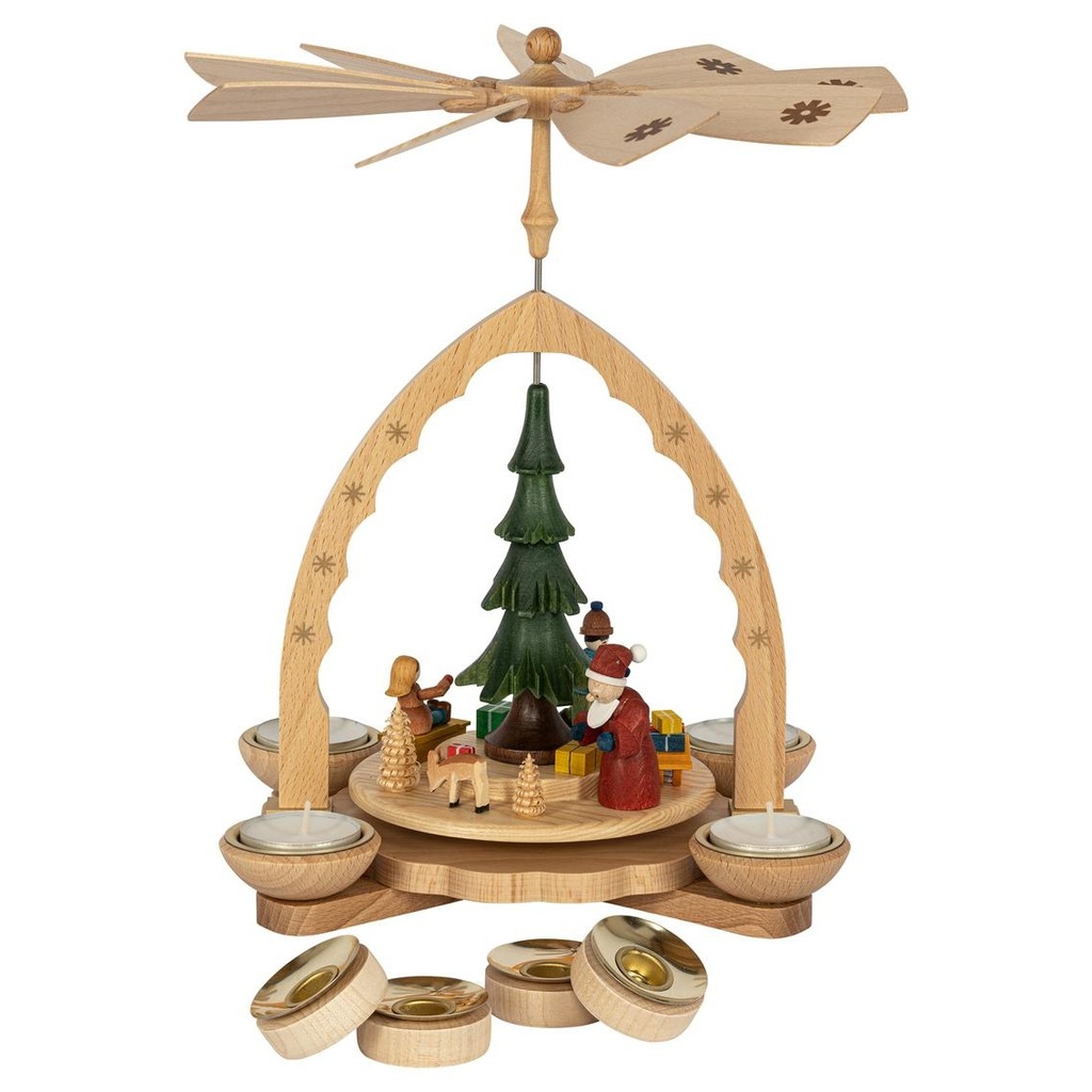 Pyramide Weihnachtswald bunt für Teelichte und Kerzen