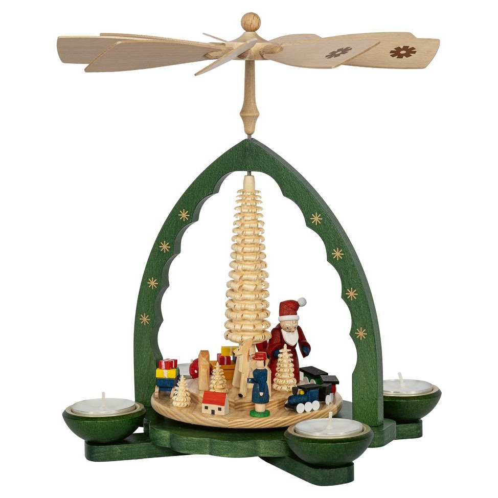 Pyramide Bescherung, grün für Teelichte und Kerzen
