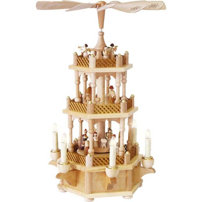 [RG 16715] Pyramide Christi Geburt 2-st., natur, elektrische Beleuchtung u. betr.