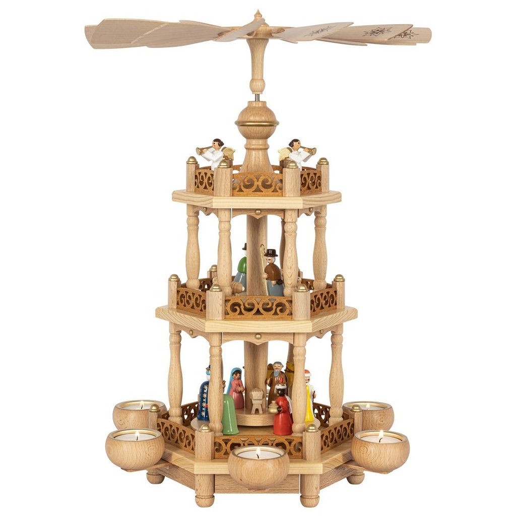 Pyramide Christi Geburt bunt 2-st. für Teelichte