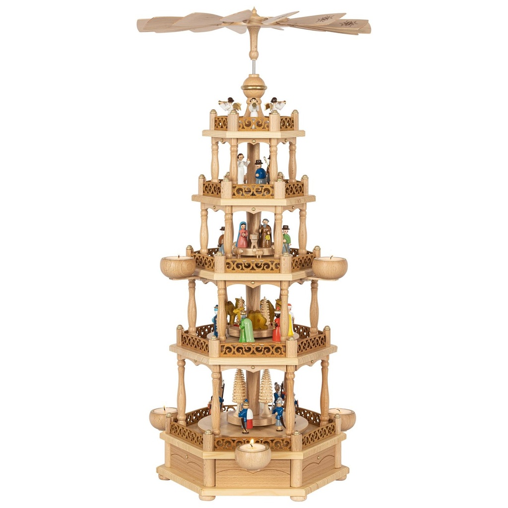 Pyramide Christi Geburt bunt 4-st. für Teelichte