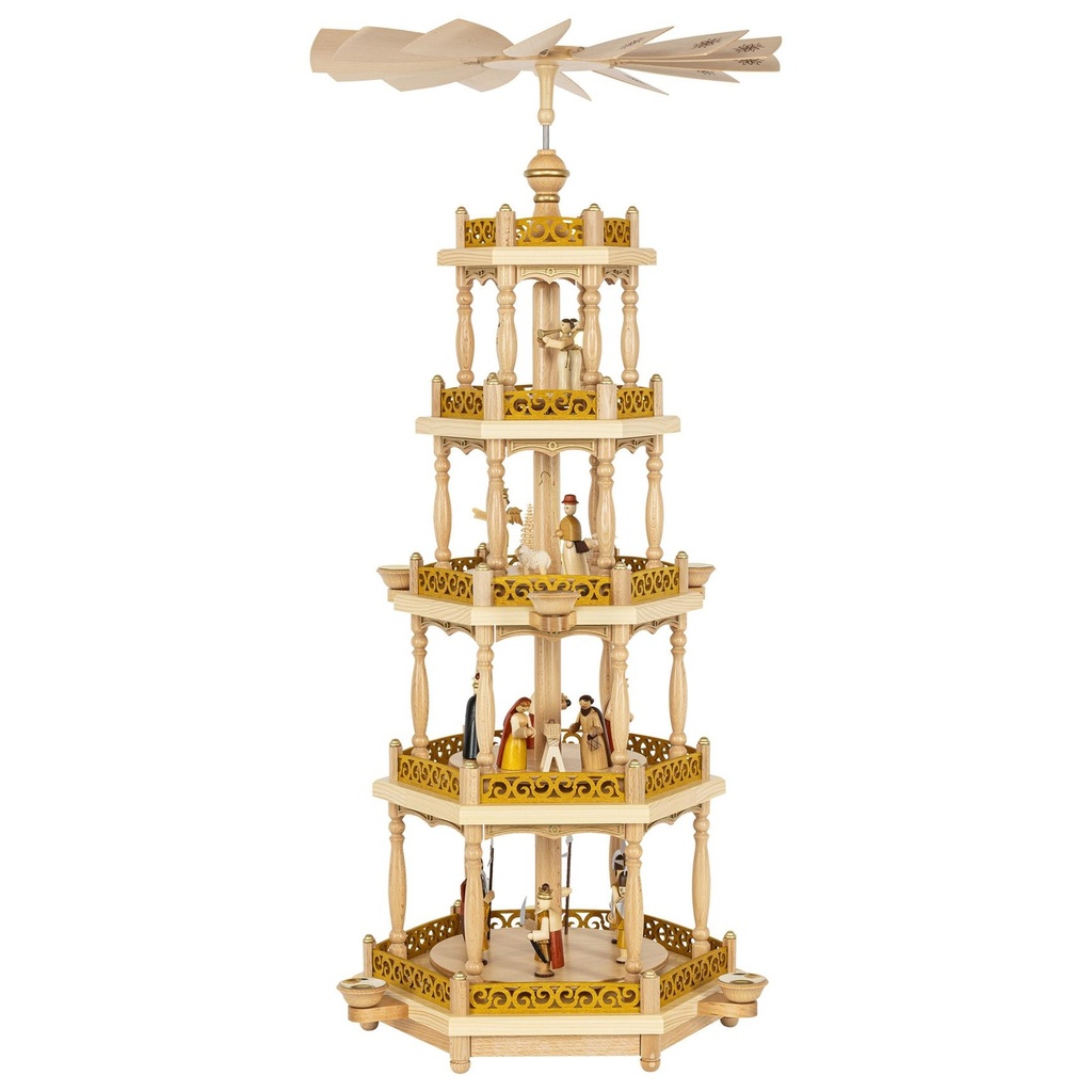 [RG 17735] Pyramide Christi Geburt natur, 4-st. für Kerzen