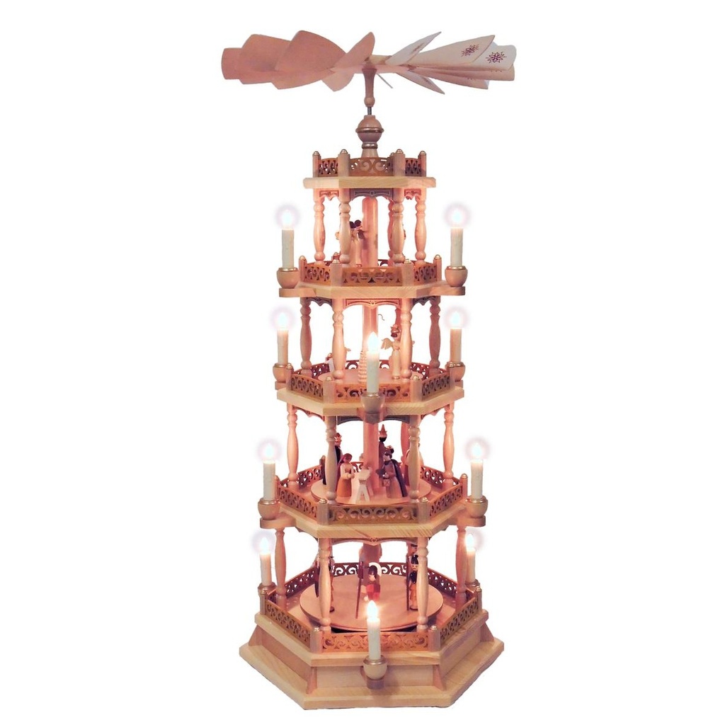 [RG 17736] Pyramide Christi Geburt natur, 4-st., elektrische Beleuchtung u. betr.