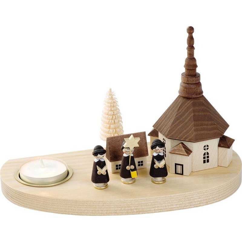 Kerzenhalter für Teelichte Seiff. Kirche m. Kurrende