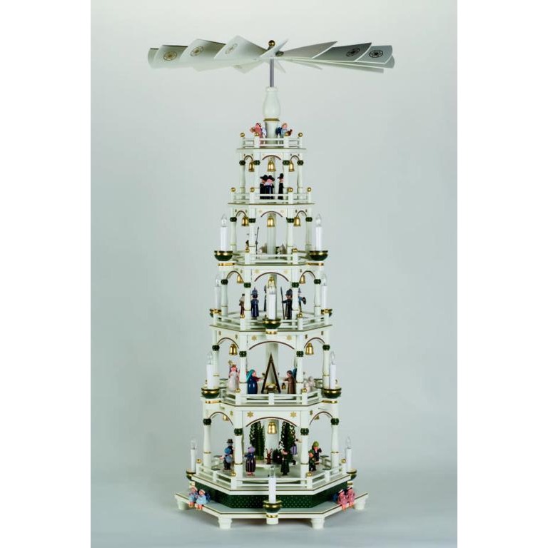 Pyramide, fünfstufig, weiß-grün, elektr. Antrieb/Beleuchtung (220V)