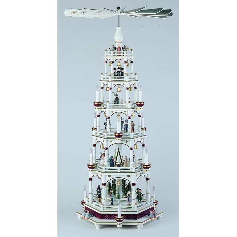 Pyramide, fünfstufig, weiß-bordeaux,elektr. Antrieb/Beleuchtung (220V)