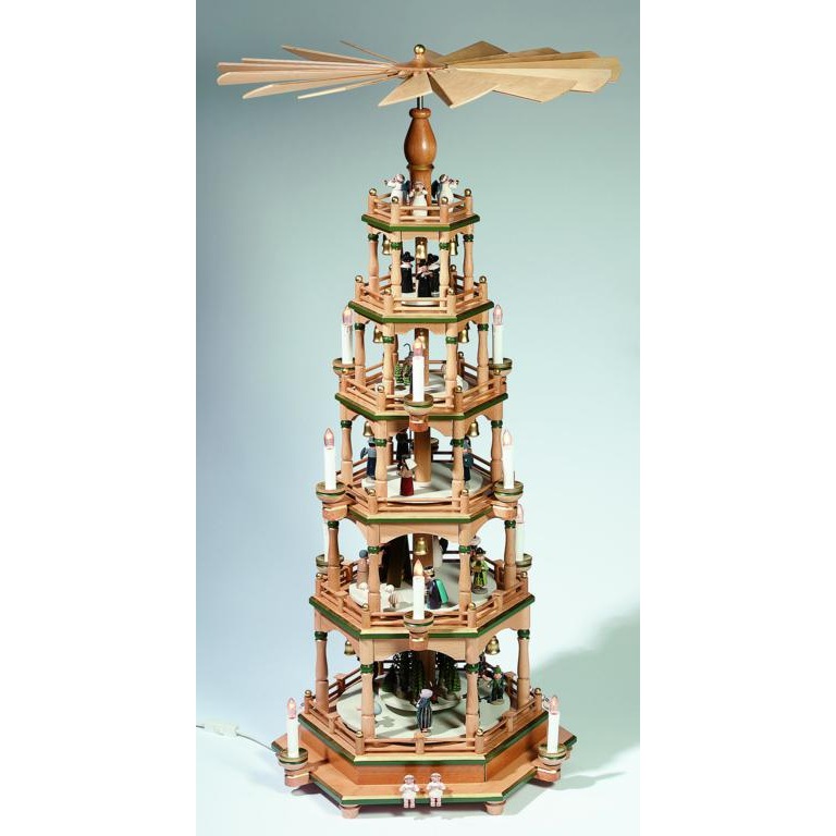Pyramide, fünfstufig, natur-grün, elektr. Antrieb/Beleuchtung (220V)