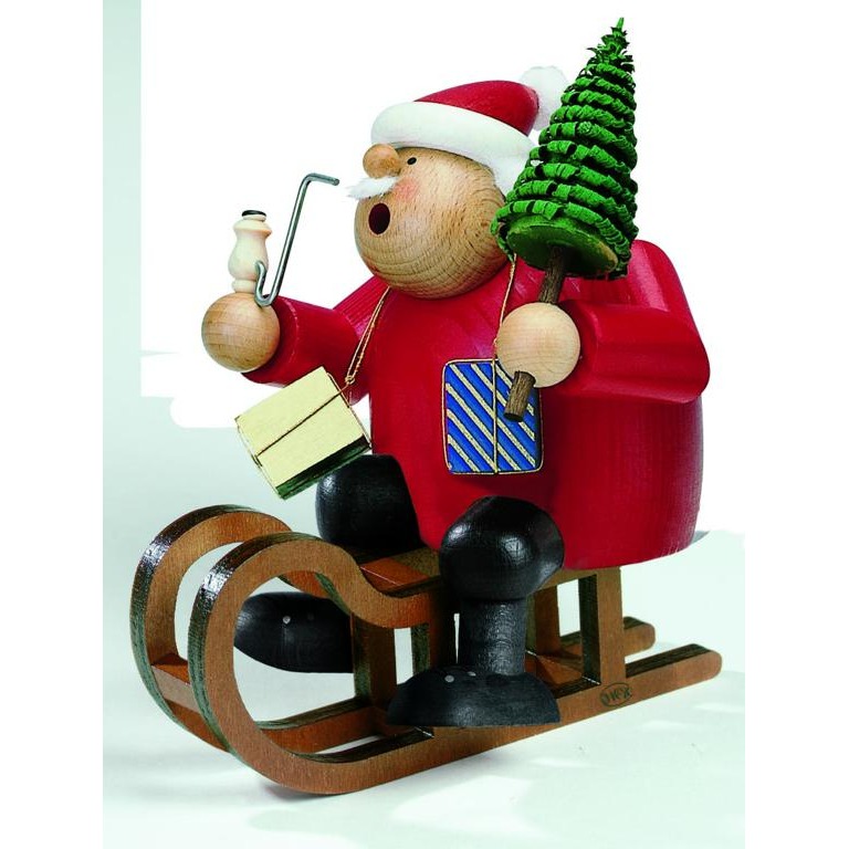 Räuchermann Weihnachtsmann mit Schlitten - 18 cm
