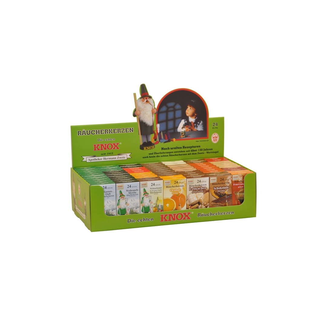 Räucherkerzen, Traditionell, Knox-Display, 70 Packungen a 24 Stück Display