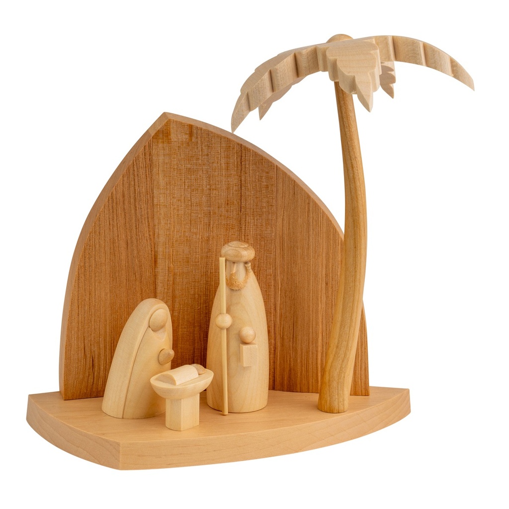 Felsenkrippe natur mit Heiliger Familie & Palme