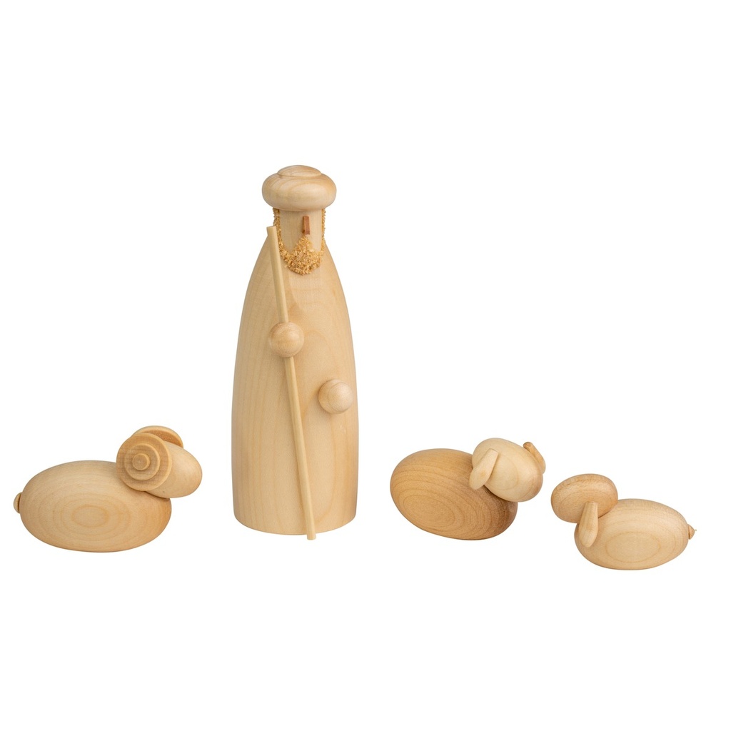 neu Hirte stehend mit Schafen natur 12cm 4-teilig