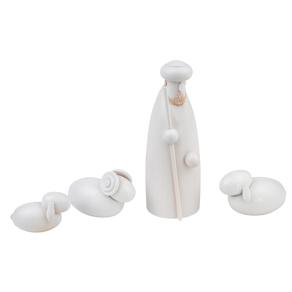 # Hirte stehend mit Schafen weiß 12cm 4-teilig