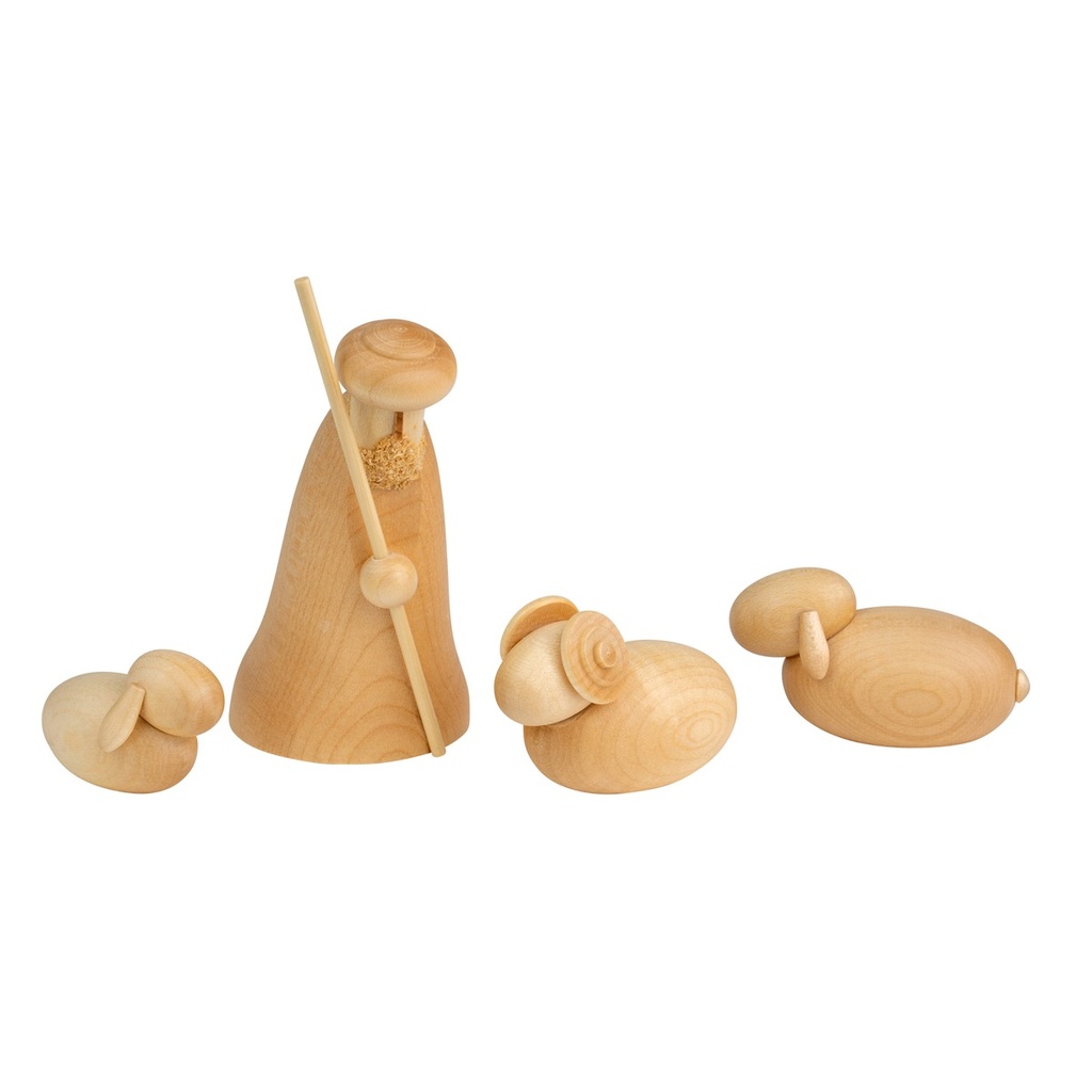 # Hirte kniend mit Schafen natur 9cm 4-teilig