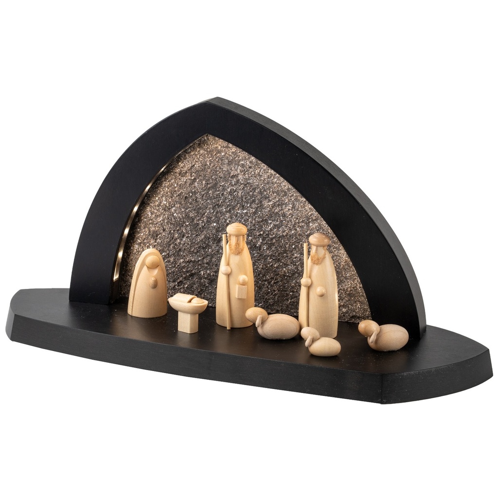 neu Gesteinsbogen 15x31x11cm anthrazit LED beleuchtet Christi Geburt mit Hirte