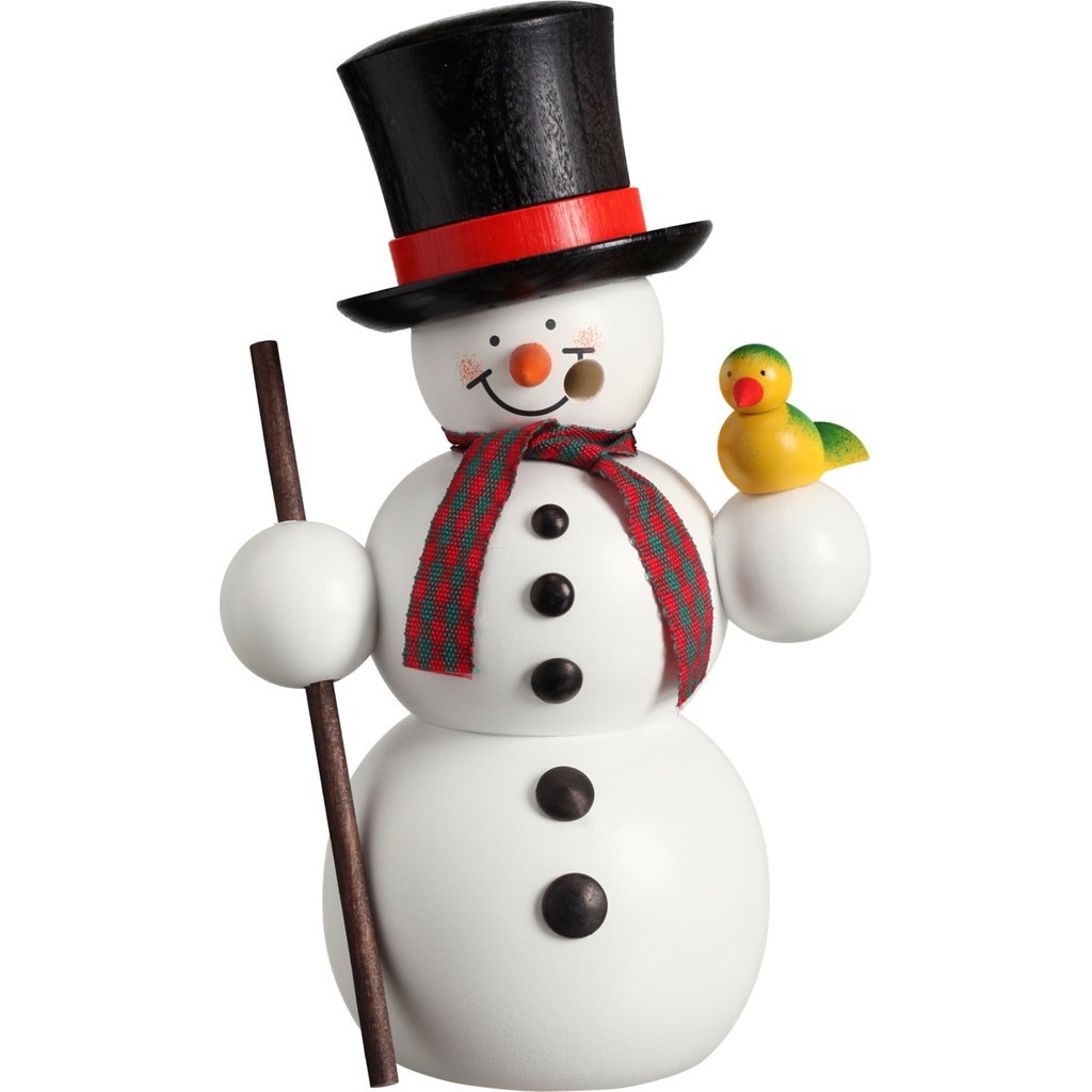 Schneemann mit Vogel