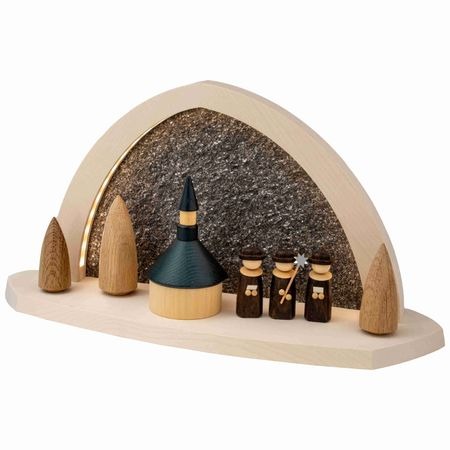 neu Gesteinsbogen 21x40x13cm natur LED beleuchtet Seiffener Kirche