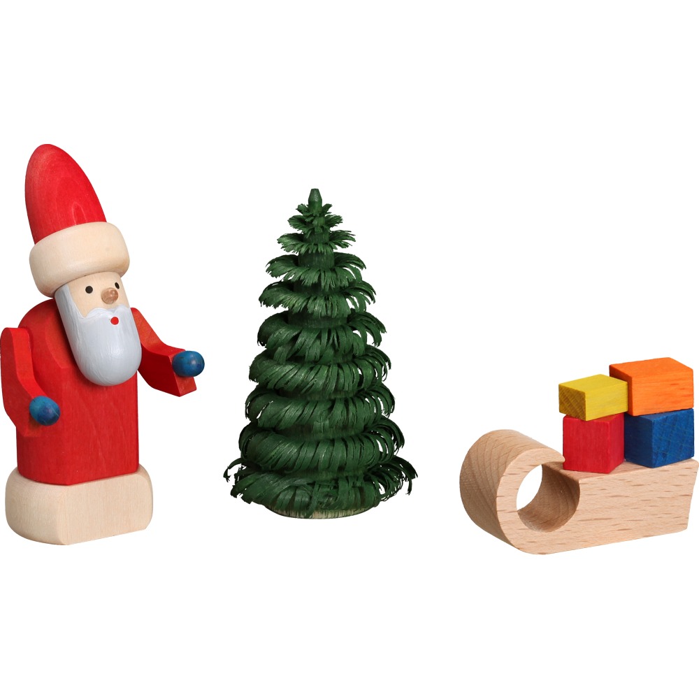 Weihnachtsmann & Schlitten farbig 3-teilig