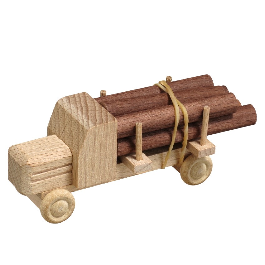 [RW 016_016N_2] Miniatur LKW mit Haube, Naturholz, Rundholztransport