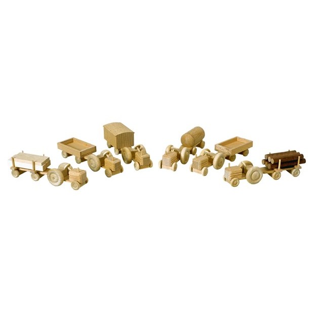 [RW 016_017N] Miniatur Traktor mit Anhänger, komplettes Set, natur