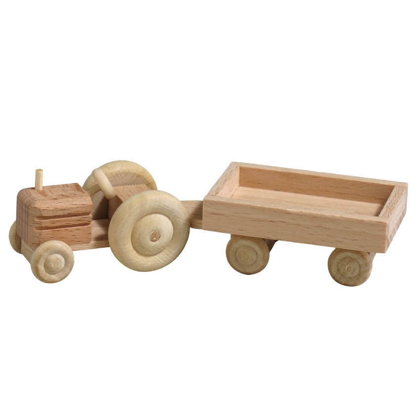 [RW 016_017N_1] Miniatur Traktor mit Anhänger, Naturholz, Kasten