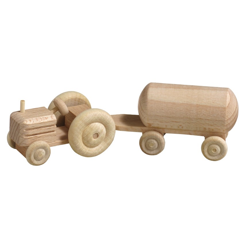 [RW 016_017N_3] Miniatur Traktor mit Anhänger, Naturholz, Jauchefass