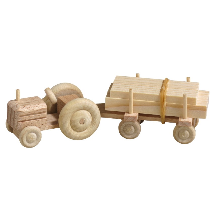 [RW 016_017N_5] Miniatur Traktor mit Anhänger, Naturholz, Schnittholz