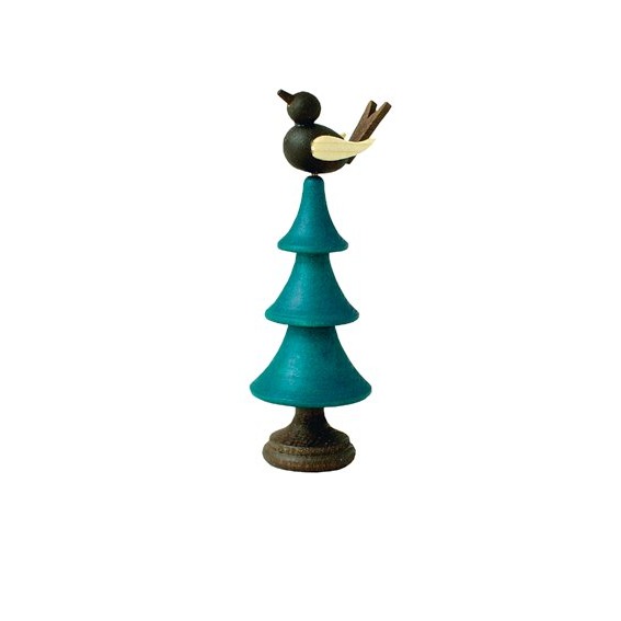Tanne mit Singvogel, grün