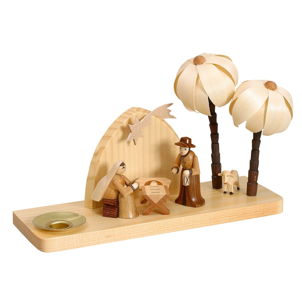 Weihnachtskrippe, Heilige Familie, Palmen, Schaf, Lichtertülle