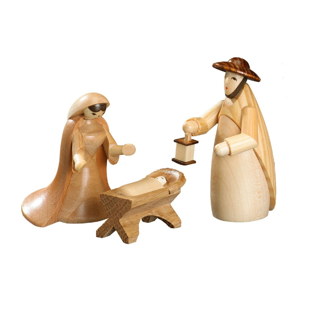 Figurengruppe Maria, Josef und Wiege, natur