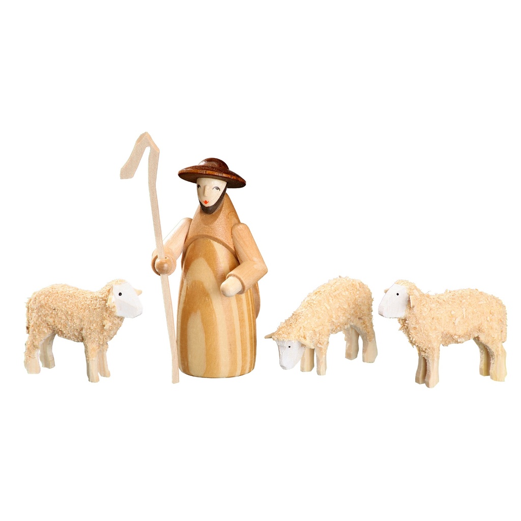 Schäfergruppe mit Hirte und 3 Schafen, natur