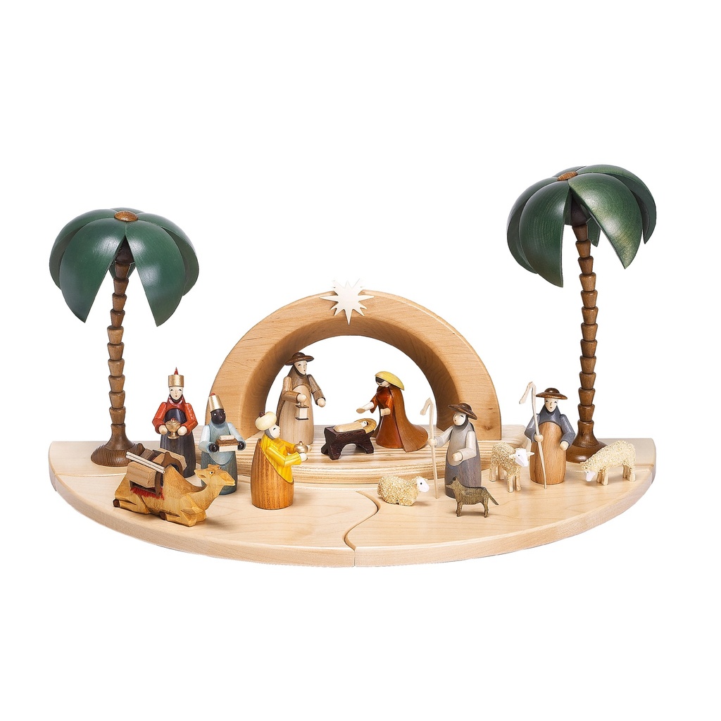 Krippenhaus Grotte, Figuren 9 cm, farbig lasiert, komplett